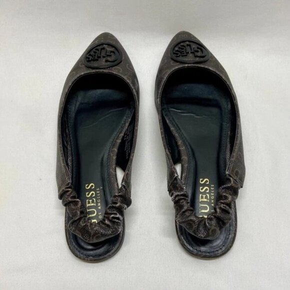 Guess GFMarnie Slingback Flats Women's 6.5 Brown Black Logo Pointed Toe Shoes - Picture 3 of 16